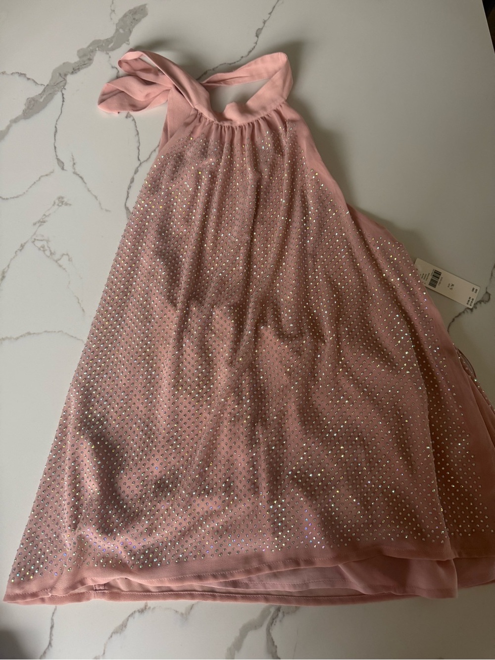 Anthropologie Pink Halter Sparkle Overlay shirt